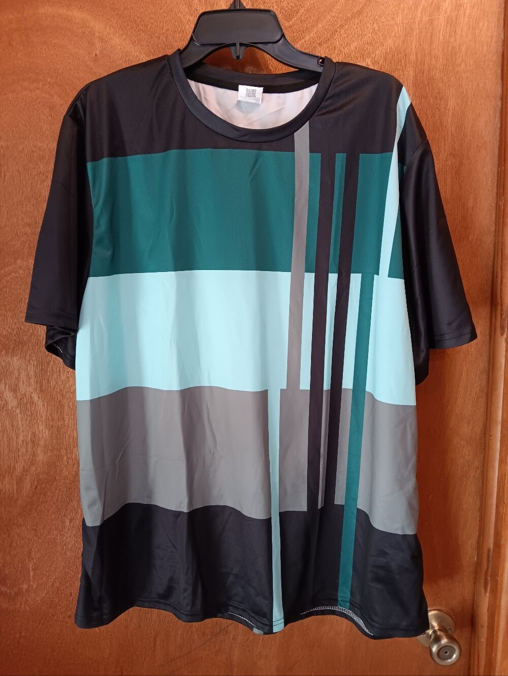 Men's Geometric Colorblock Performance Tee - Teal & Black
